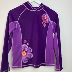 REI kids XL purple hooded rashguard